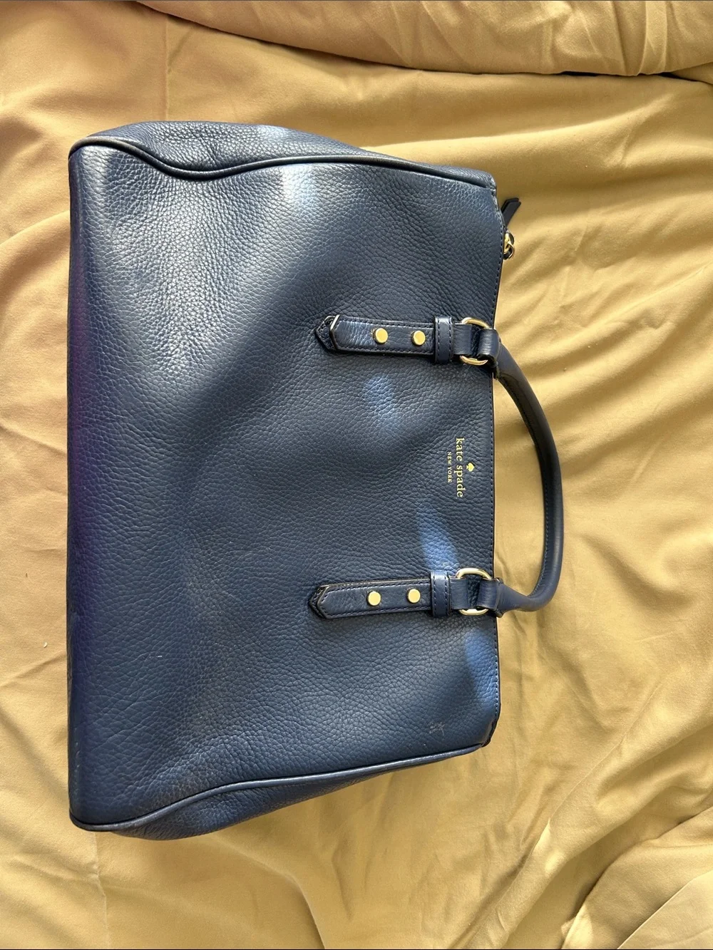 kate spade navy pebbled leather satchel with gold-tone accents